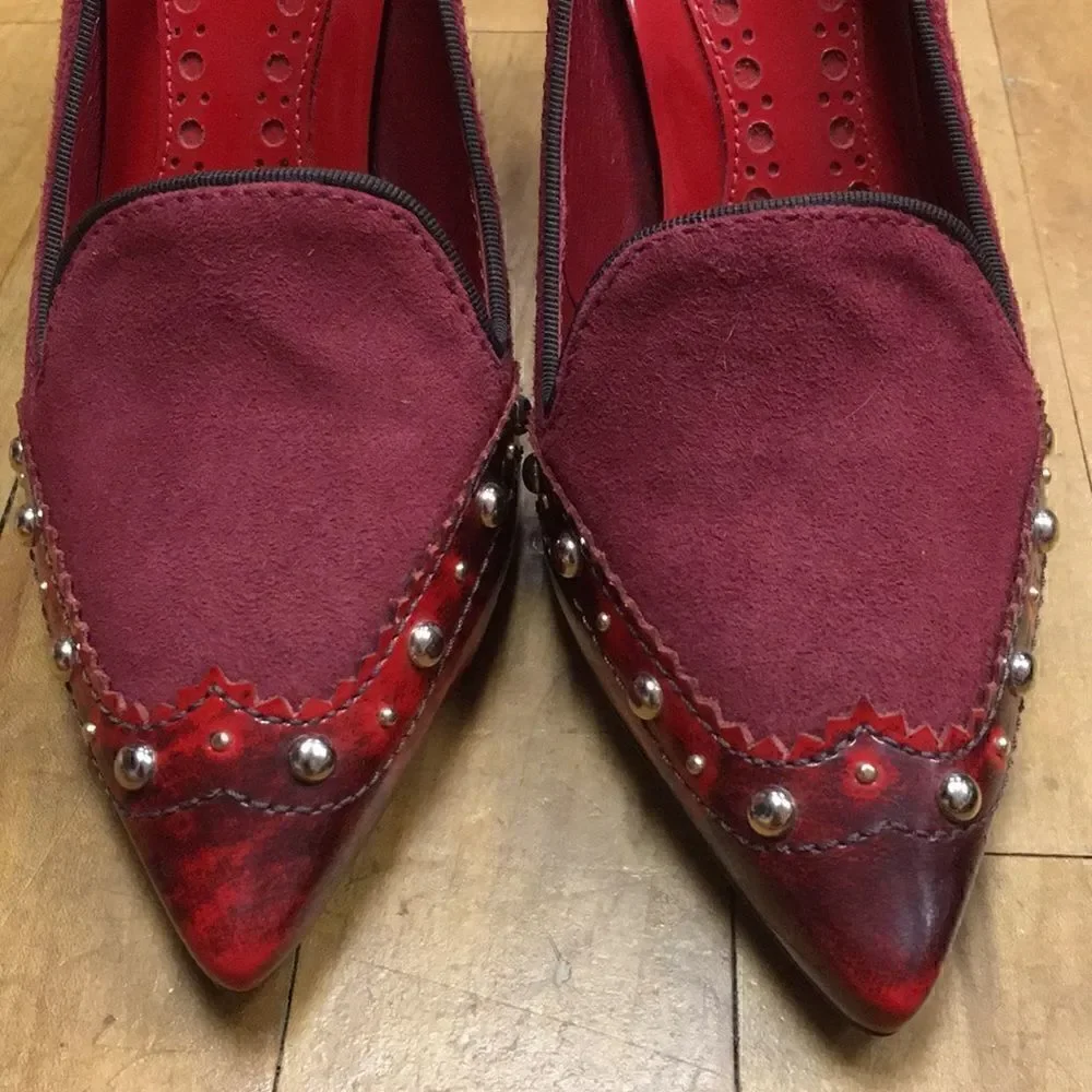 5 Wine Red Suede & Patent studded Pumps Tory Burch - Picture 2 of 8